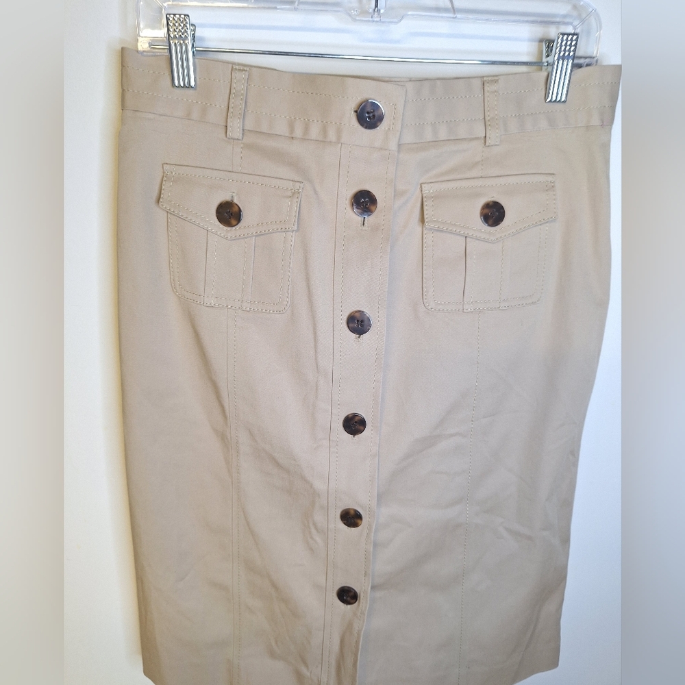 Talbots Tan Button-Front Pencil Skirt Size Med